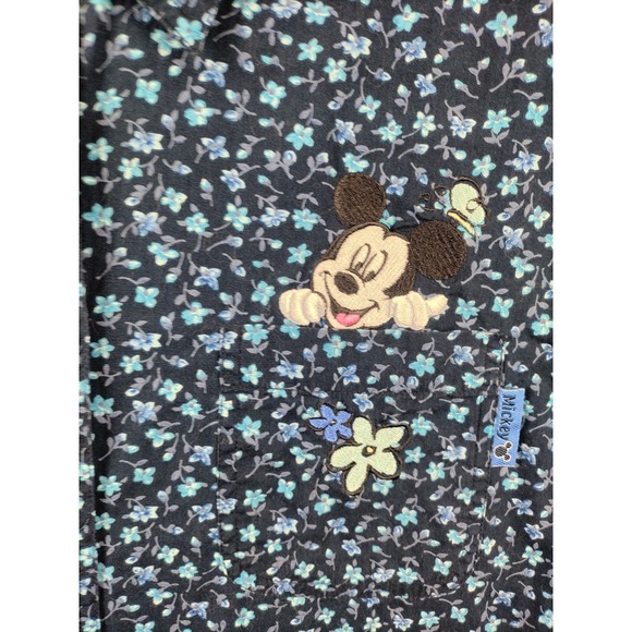Mickey Womens Shirt‎ Plus 18W 20W Blue Ditsy Floral Embroidered Mickey Vtg Logo - Picture 2 of 11